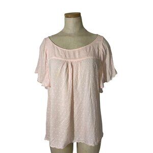 Anthropologie Maeve blouse light pink short sleeve flowy ruffles scoop neck 4